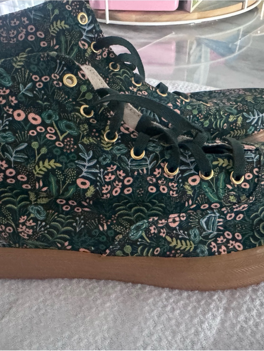 Keds Dark Green Floral Canvas High-Tops with Pink and Teal Accents